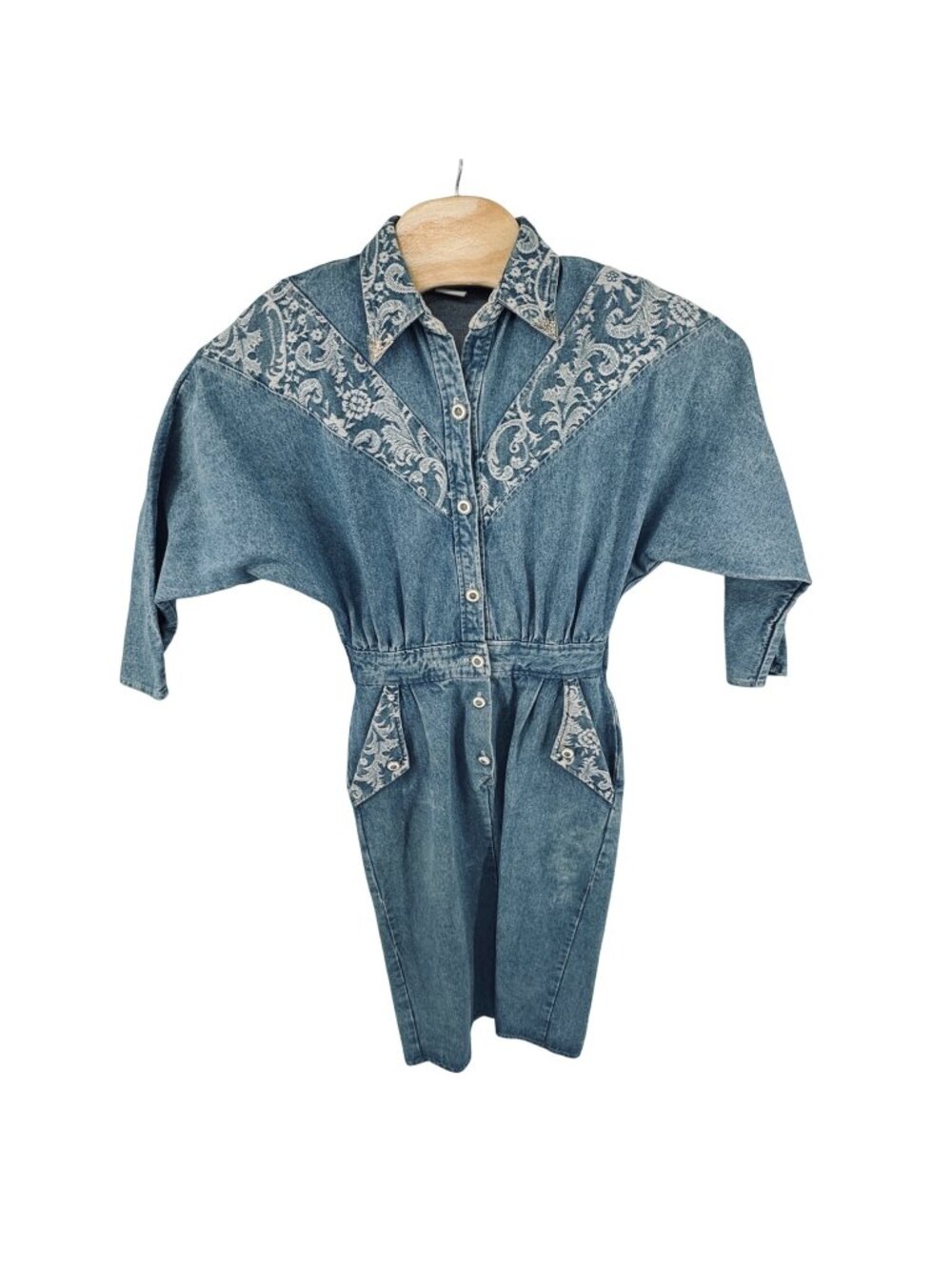 Vintage Denim Dress Sz 7 Western Prairie Cottagecore Button Front Repair Project